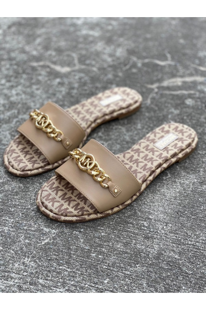 Dámské sandály Michael Kors Rina Slide Leather hnědé