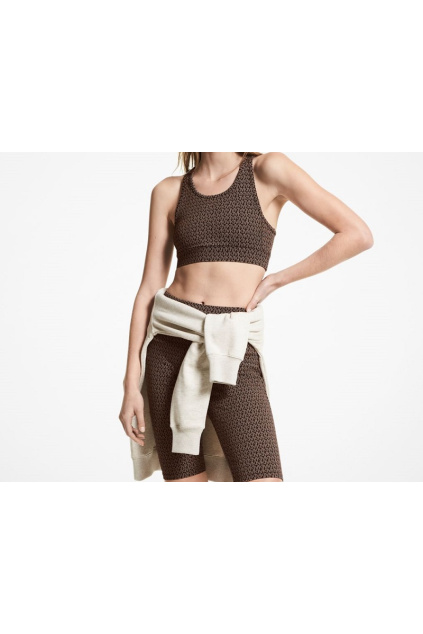 Dámská podprsenka Michael Kors Logo Nylon Blend Racerback Sports MS150BM2S7 hnědá