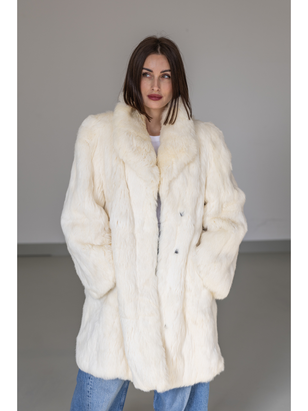 Biely offwhite kožuch