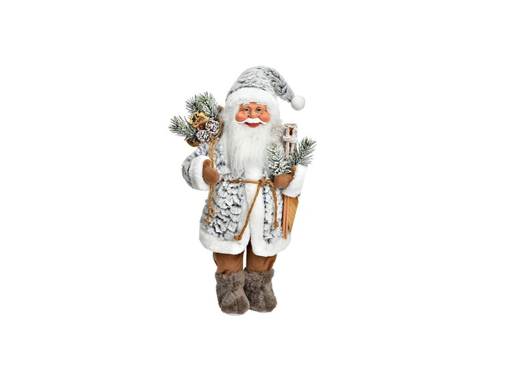 Vánoční dekorace Santa v šedém kabátku 45 cm