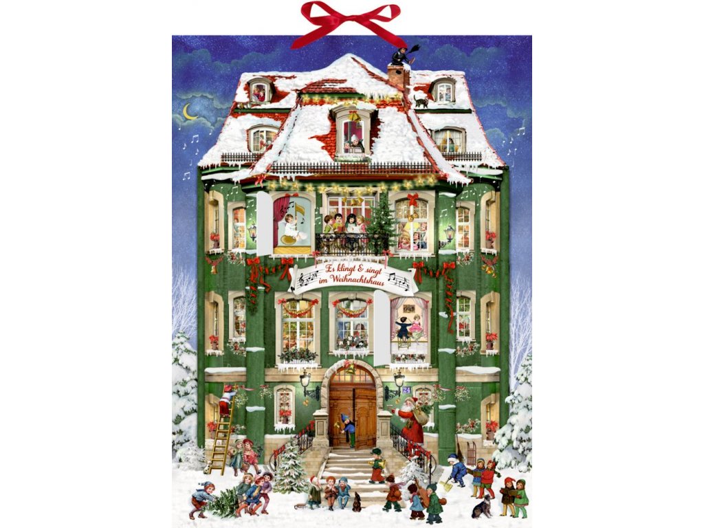 Zvukový adventní kalendář Vánoční dům 38x52 cm