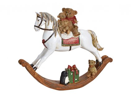 Vánoční dekorace Houpací kůň s medvídky 17 cm