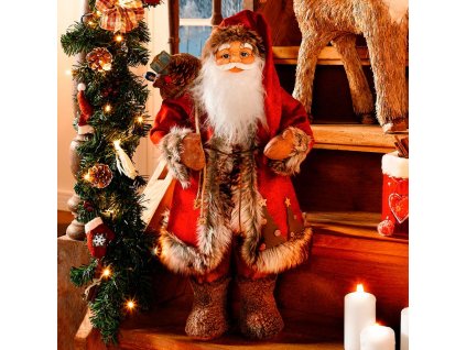 Vánoční dekorace Santa v dlouhém červeném kabátu 60 cm
