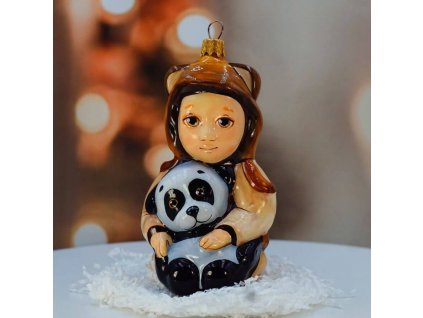 Sběratelská skleněná ozdoba na stromeček Dítě s pandou