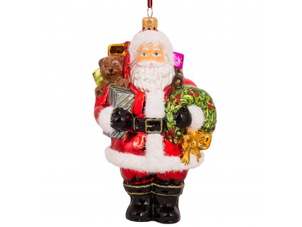 Sběratelská skleněná ozdoba na stromeček Santa s věncem