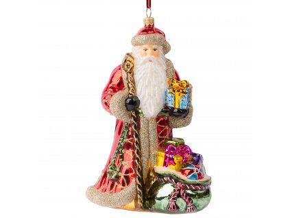 Sběratelská skleněná ozdoba na stromeček Santa s taškou a dárkem