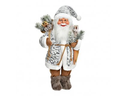 Vánoční dekorace Santa v šedém kabátku 45 cm