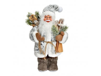 Vianočná dekorácia Santa v šedom kabáte 30 cm