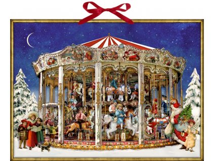 Nástenný adventný kalendár Vianočný kolotoč 52x38 cm
