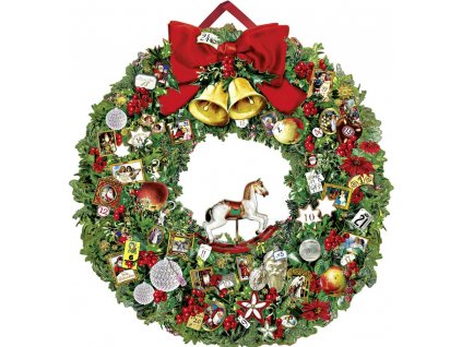 Nástenný adventný kalendár Vianočný veniec 52x52 cm