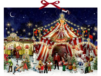 Nástenný adventný kalendár Vianočný cirkus 52x38 cm