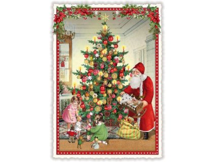 Vánoční pohlednice Santa a dětí 10,5 x 15 cm