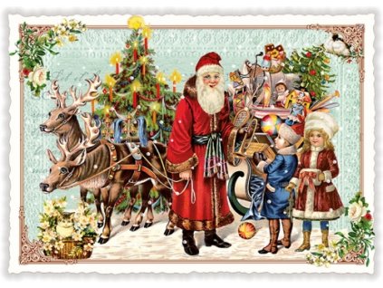 Vánoční pohlednice Santa a dětí 15 x 10,5 cm