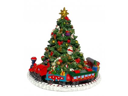 Hrací skříňka Vánoční stromek s lokomotivou 18 cm