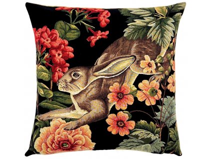 Gobelínový poťah na vankúš Zajac s kvetinovým dekorom 45x45 cm