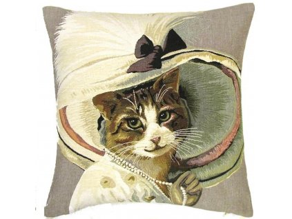 Gobelínový povlak na polštář Kočka v klobouku 45x45 cm