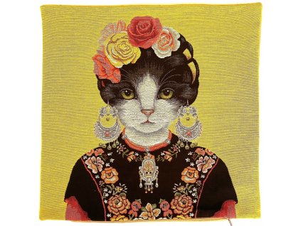 Gobelínový povlak na polštář Kočka Frida Kahlo 45x45 cm