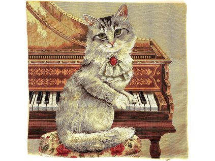 Gobelínový poťah na vankúš Mačka s klavírom 45x45 cm