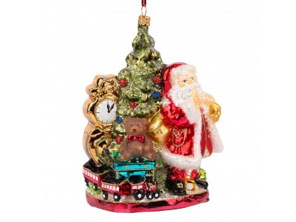 Zberateľská sklenená ozdoba na stromček Santa pri vianočnom stromčeku 17 cm