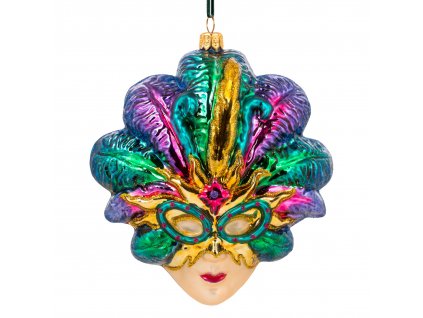 Sběratelská skleněná ozdoba na stromeček Karnevalová maska 13 cm