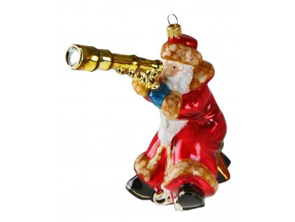 Sběratelská skleněná ozdoba na stromeček Santa s dalekohledem