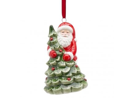 Keramická ozdoba na stromček Santa so stromčekom 10 cm