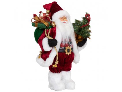 Vianočná dekorácia Santa so stromčekom a darčekmi 30 cm