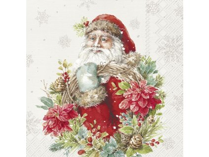 Vánoční papírové ubrousky Santa s věncem 20 ks