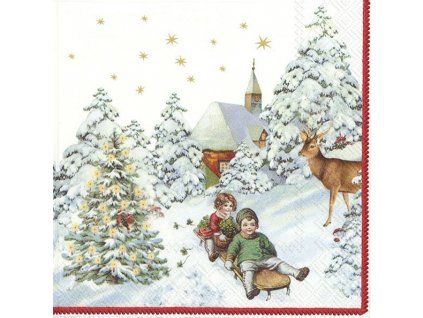 Vianočné papierové obrúsky Jazda na sánkach 20 ks