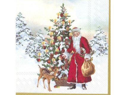 Vianočné papierové obrúsky Santa pri stromčeku 20 ks