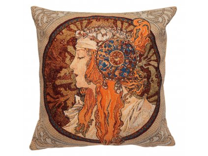 Gobelínový poťah na vankúš Byzantské hlavy / Plavovláska, Alfons Mucha 45x45 cm