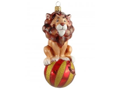 Zberateľská sklenená ozdoba na stromček Lev na lopte