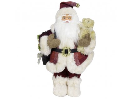 Vánoční dekorace Santa s taškou a medvídkem 45 cm