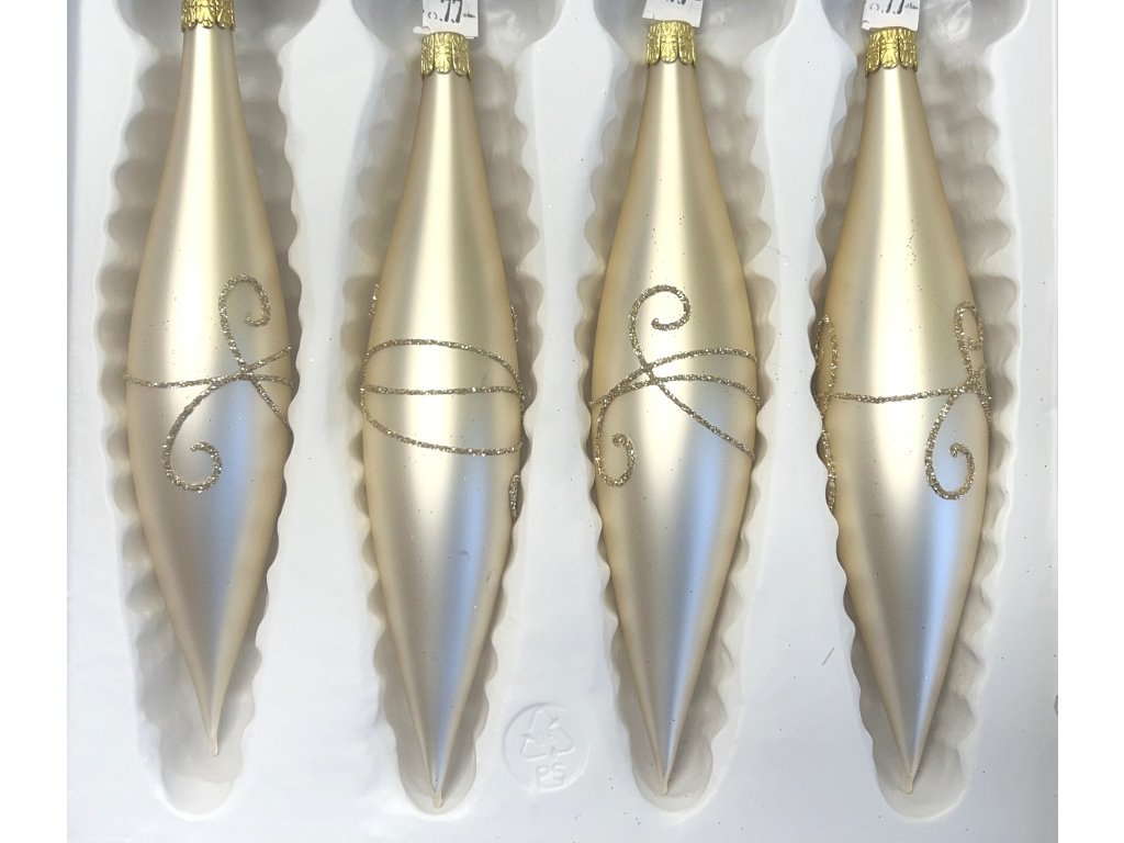Sada vánočních ozdob Raketa  champagne matná se zlatým ornamentem