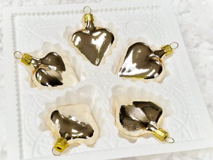 Vánoční ozdoba srdíčko zlaté champagne lesk 3