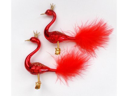 Vánoční ozdoba Červená labuť se zlatým ornamentem