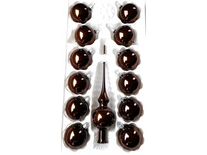 80139117 6 13 906 sada vánočních ozdob se špicí tmavě hnědá porcelán