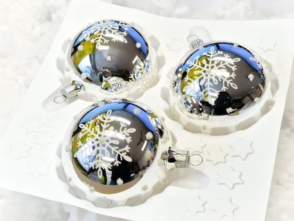 Vánoční ozdoba Koule s vločkou bílá lesk 4