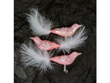 Vánoční ozdoba Ptáček růžový - sada 2 ks