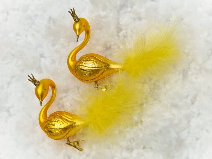 Vánoční ozdoba Labuť zlatá se zlatým ornamentem