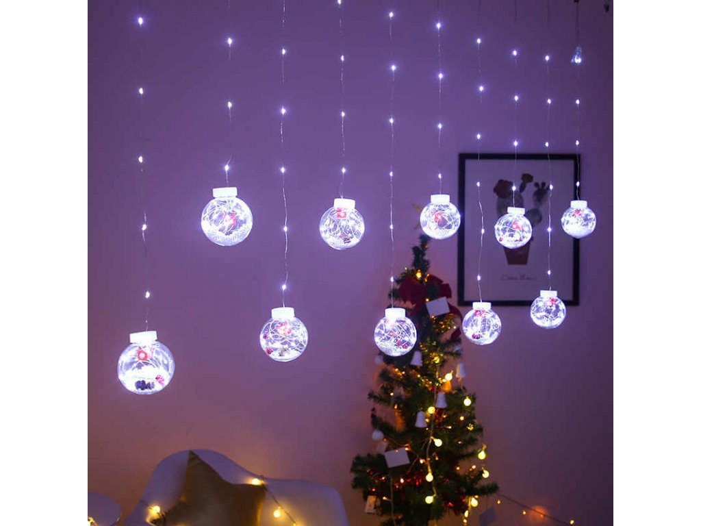 Světelný vánoční LED závěs, koule s dárky, mikro řetěz, 3m -  Vanocniretezy.cz