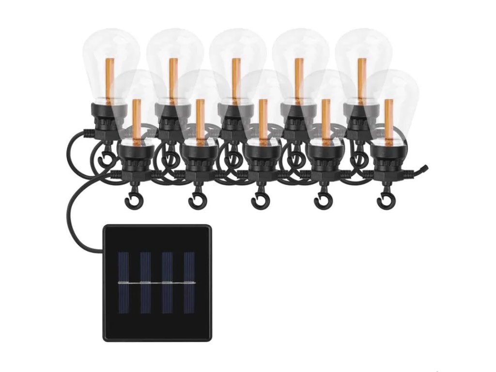 LED řetěz se solárním panelem – 10x párty žárovky, 5 m, venkovní i vnitřní, vintage