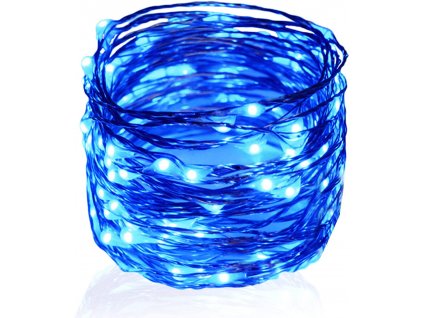 Vánoční mikro řetěz na baterie, modrá, 2m
