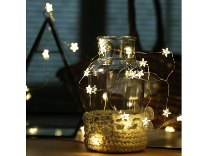 Vnitřní LED vánoční mini řetěz - hvězdičky, 2m, 20 LED