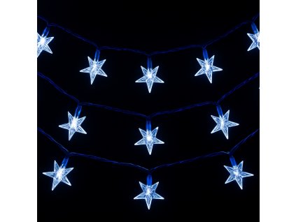 Vnitřní LED vánoční řetěz s hvězdičkami - studená, bílá, zelený kabel