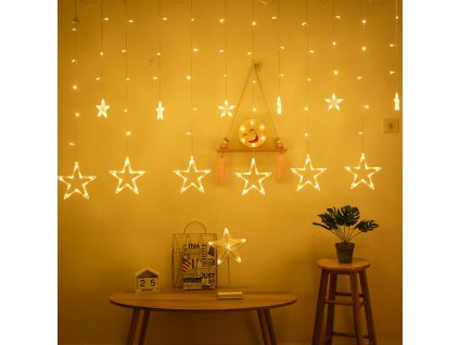 Vnitřní LED vánoční závěs - Hvězdy , 3m, 138 LED, různé barvy na výběr