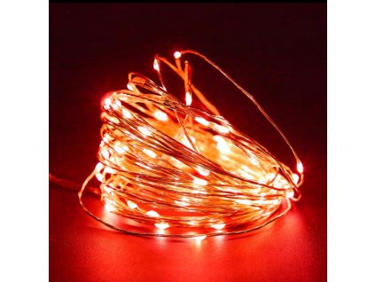 Vánoční mikro řetěz na baterie, červená, 10m, 100 LED