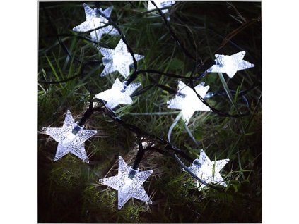 Solární vánoční řetěz s hvězdičkami, studená bílá, 5m, 30 LED