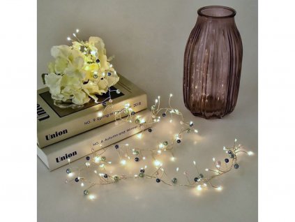 Vánoční LED mikro řetěz s perličkami, studená bílá, 100 LED
