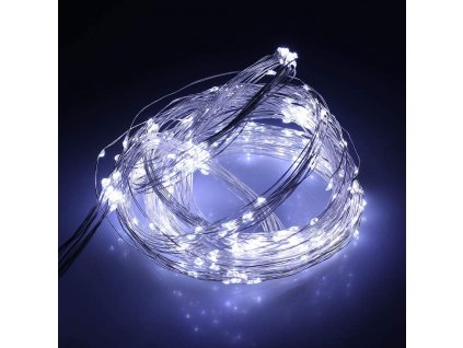 Venkovní vánoční mikro řetěz, studená bílá, 5m, 50 LED, 8 programů, na baterie
